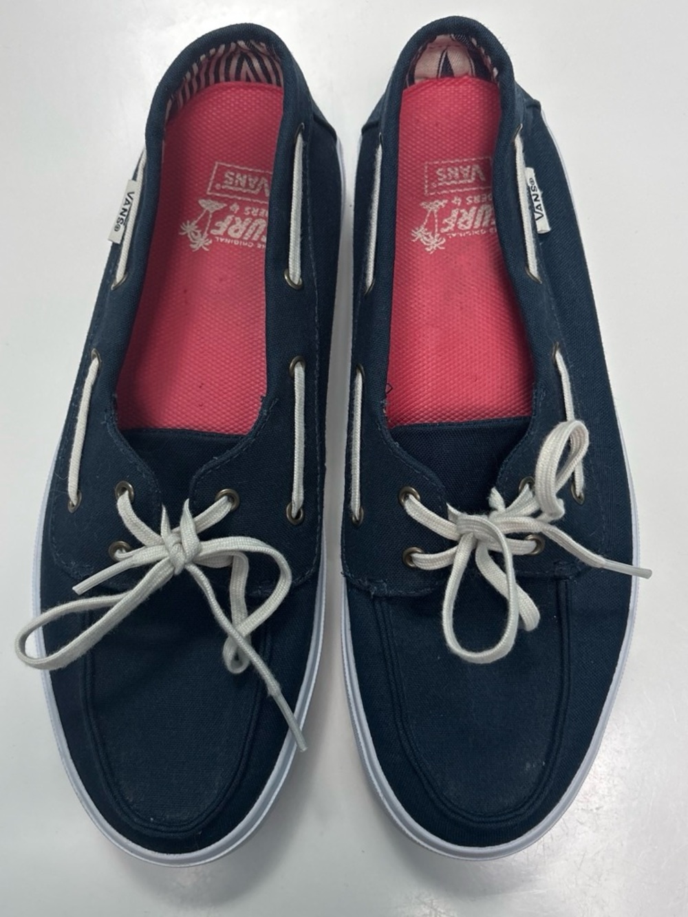 Vans Women’s  Navy Canvas Boat Shoes with Pink Insoles
